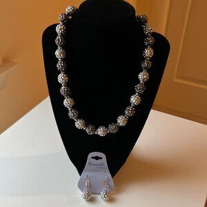 Necklace and earring set, Periwinkle by Barlow, two tone cluster sparkle beads